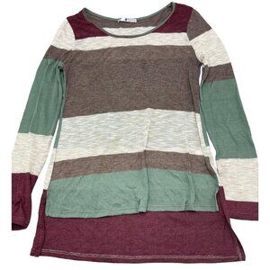 blu planet long sleeve shirt striped sheer v-sides ivory green small READ